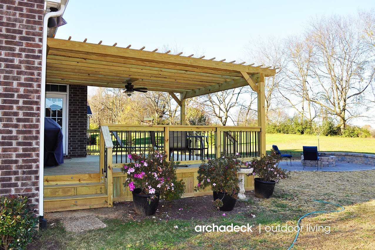 Add a patio, porch or pergola to your backyard deck design.